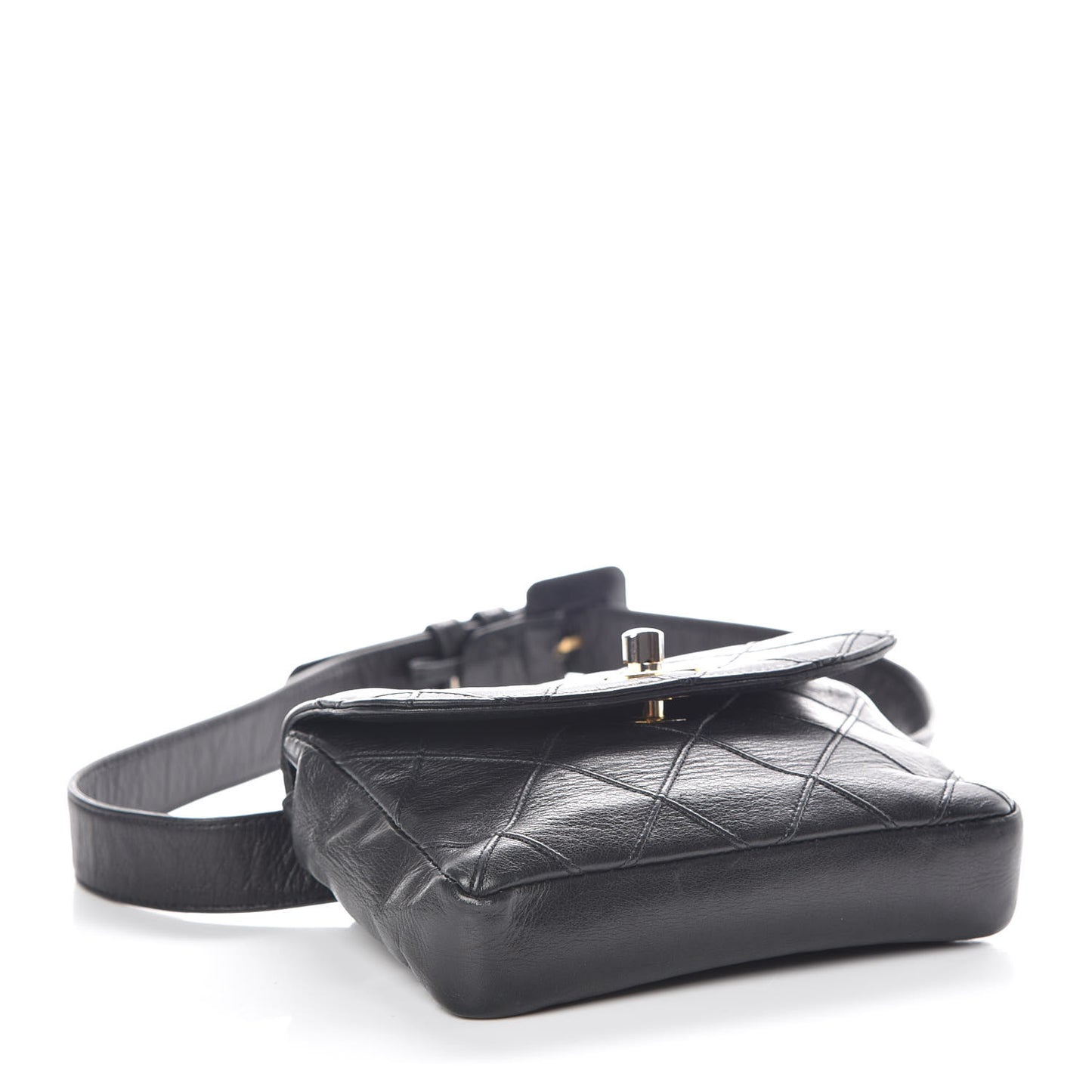 Lambskin Diamond Stitched Flap Waist Belt Bag 70 28 Black
