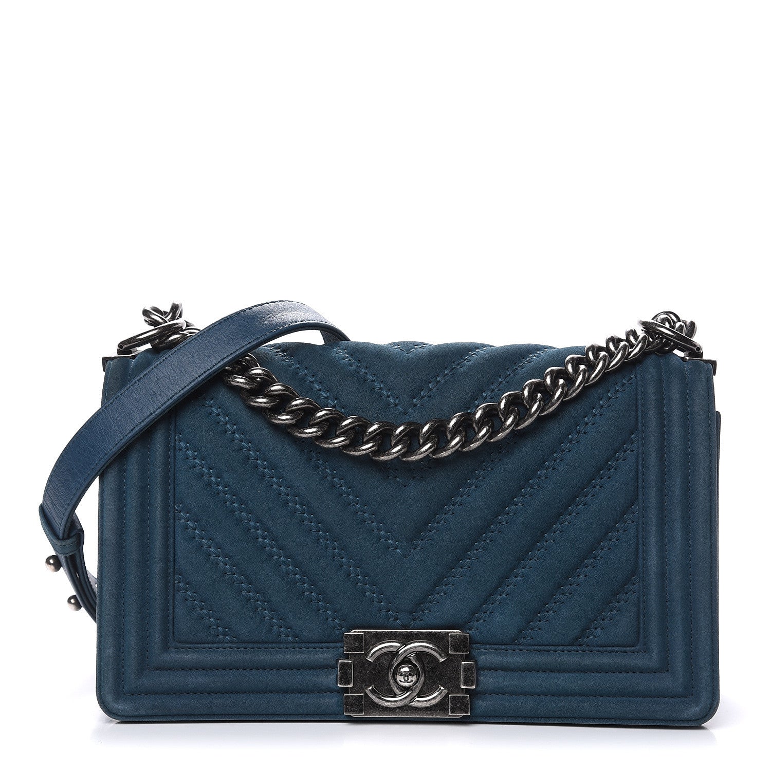 Chanel Nubuck Chevron Quilted Medium Boy Flap Blue 1 of 17