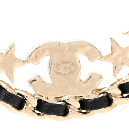 Chanel Lambskin Chain Crystal CC Star Chain Hoop Earrings Gold Black 4 of 5
