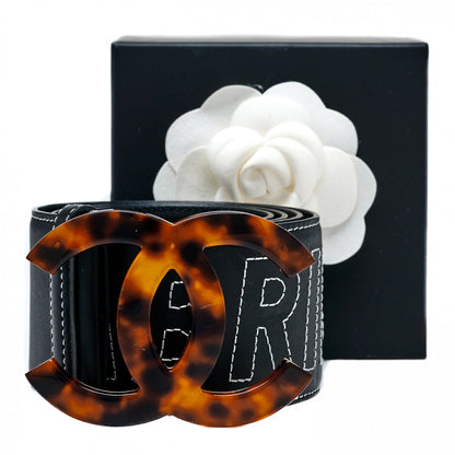 Chanel Calfskin Resin Gabrielle CC Logo Belt 95 38 Black White 9 of 9