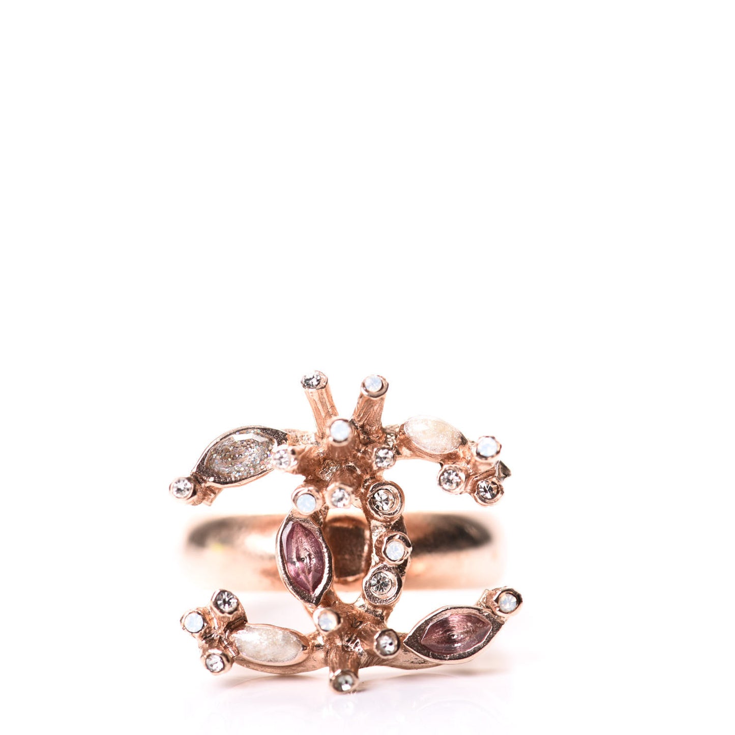 Crystal Marquise CC Logo Ring 6.75 Rose Gold