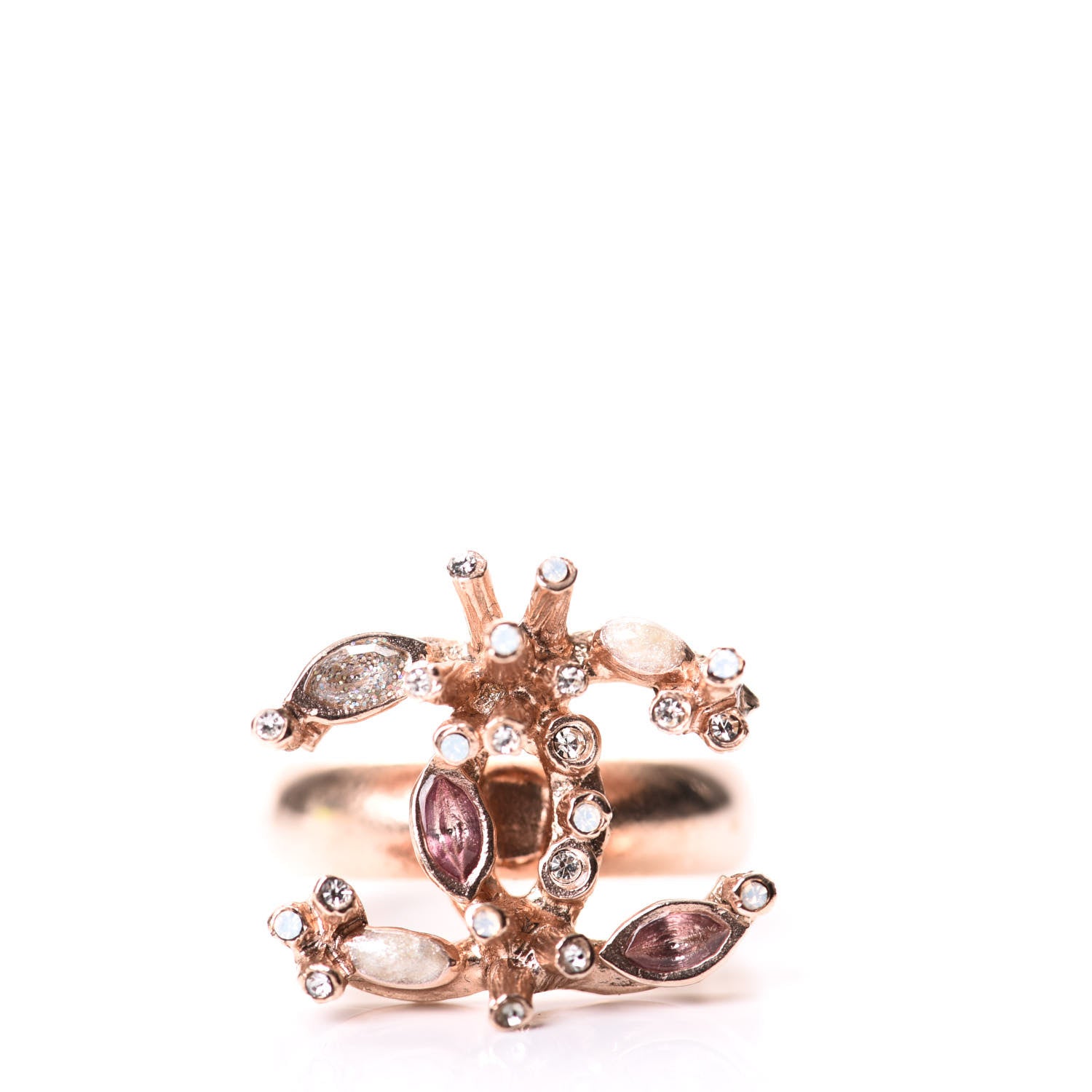 Chanel Crystal Marquise CC Logo Ring 6.75 Rose Gold 1 of 5