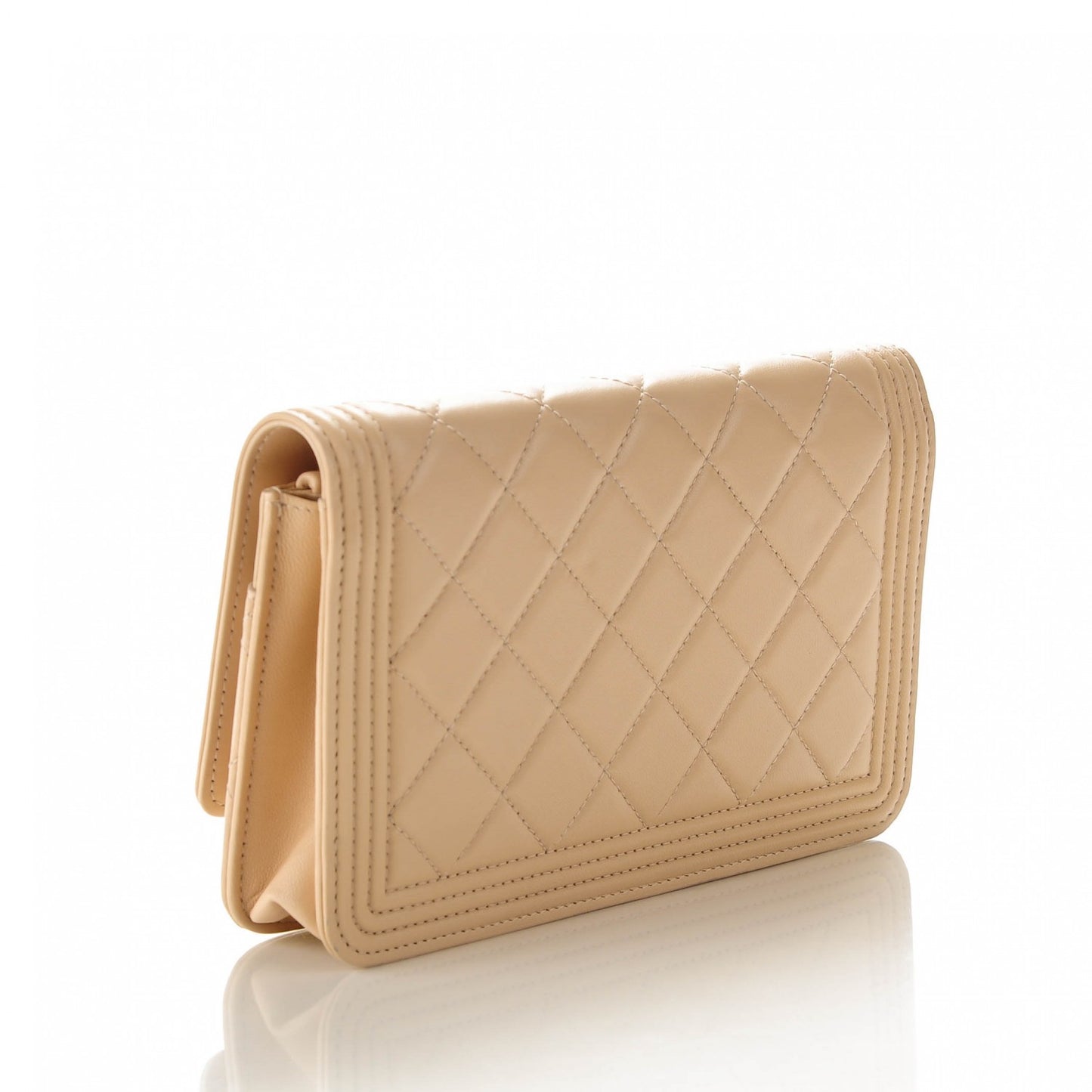 Lambskin Quilted Boy Wallet On Chain WOC Beige
