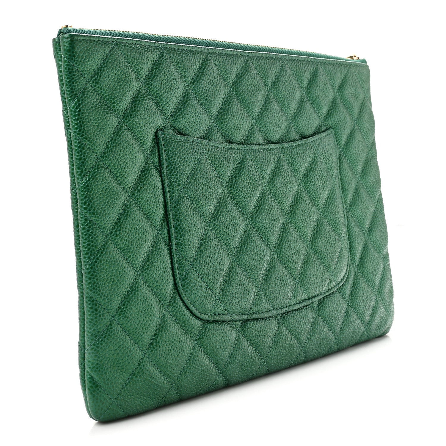 Chanel Metallic Caviar Quilted Medium Cosmetic Case Green 3 of 8
