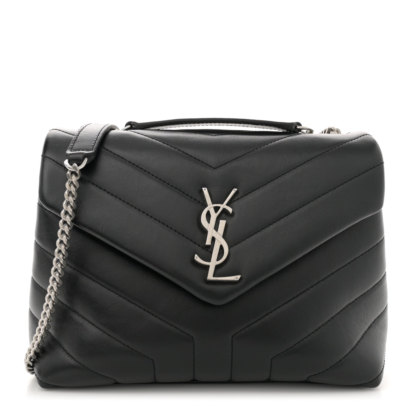 Calfskin Y Quilted Monogram Small Loulou Chain Satchel Black