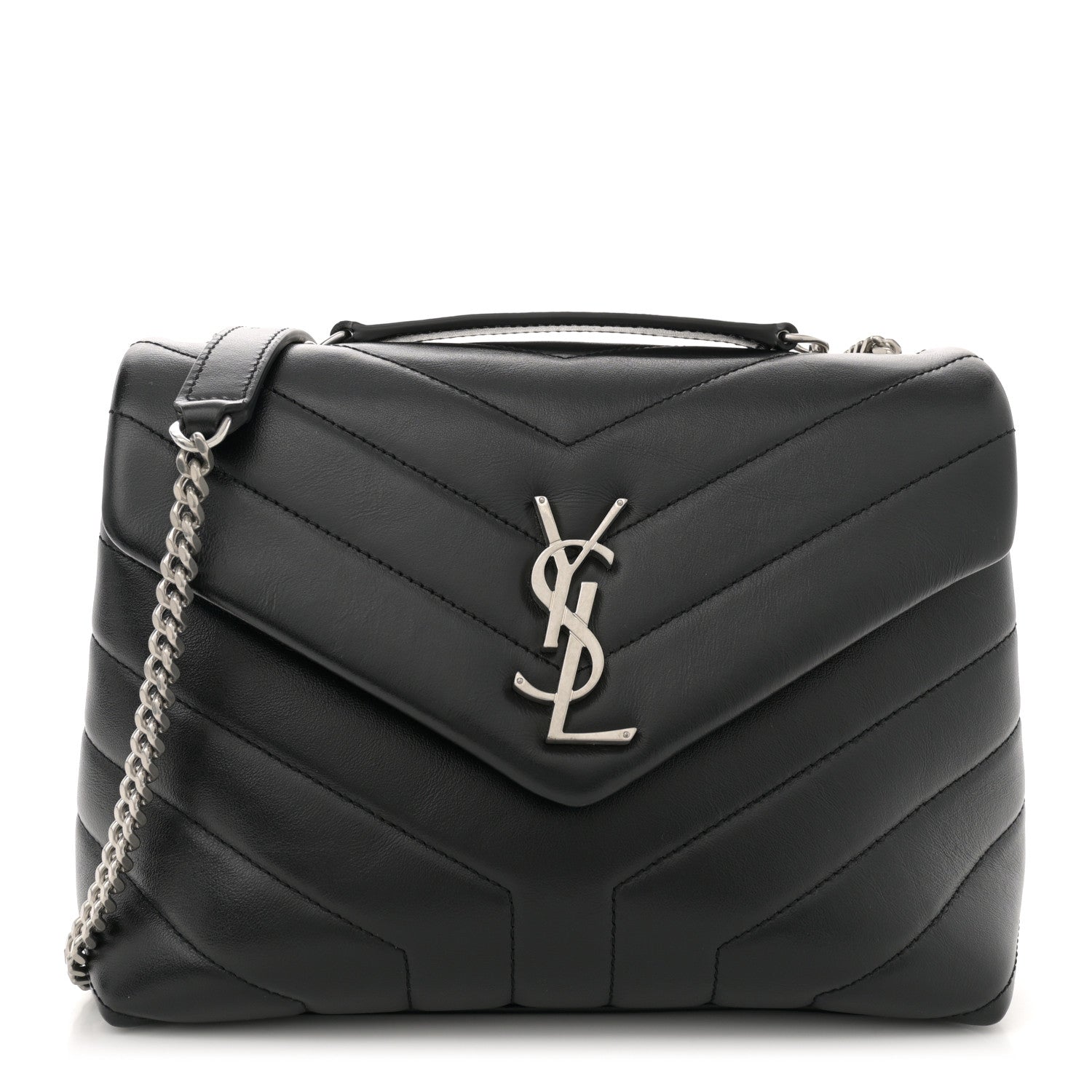 Saint Laurent Calfskin Y Quilted Monogram Small Loulou Chain Satchel Black 1 of 10
