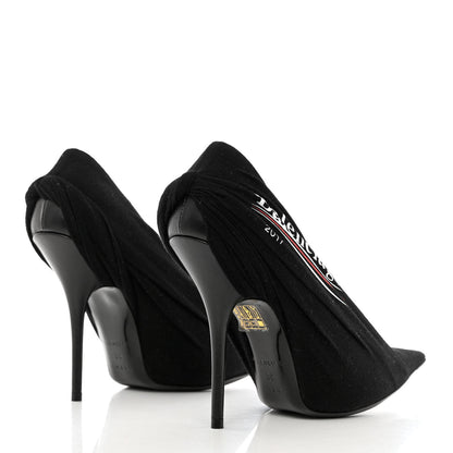 Balenciaga Jersey Crepe Political Campaign Logo Knife 115 Pointed Pumps 38 Black White Rouge 4 of 10