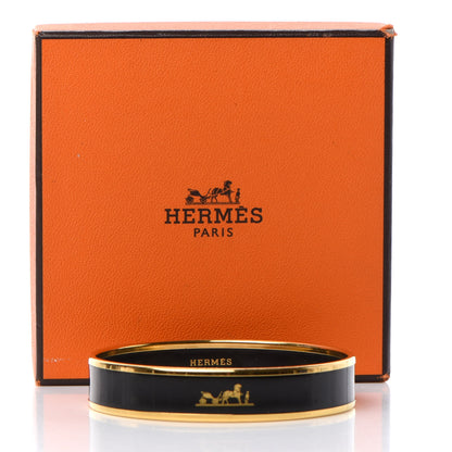 Hermes Enamel Printed Medium Caleche Bracelet 62 Black 6 of 6