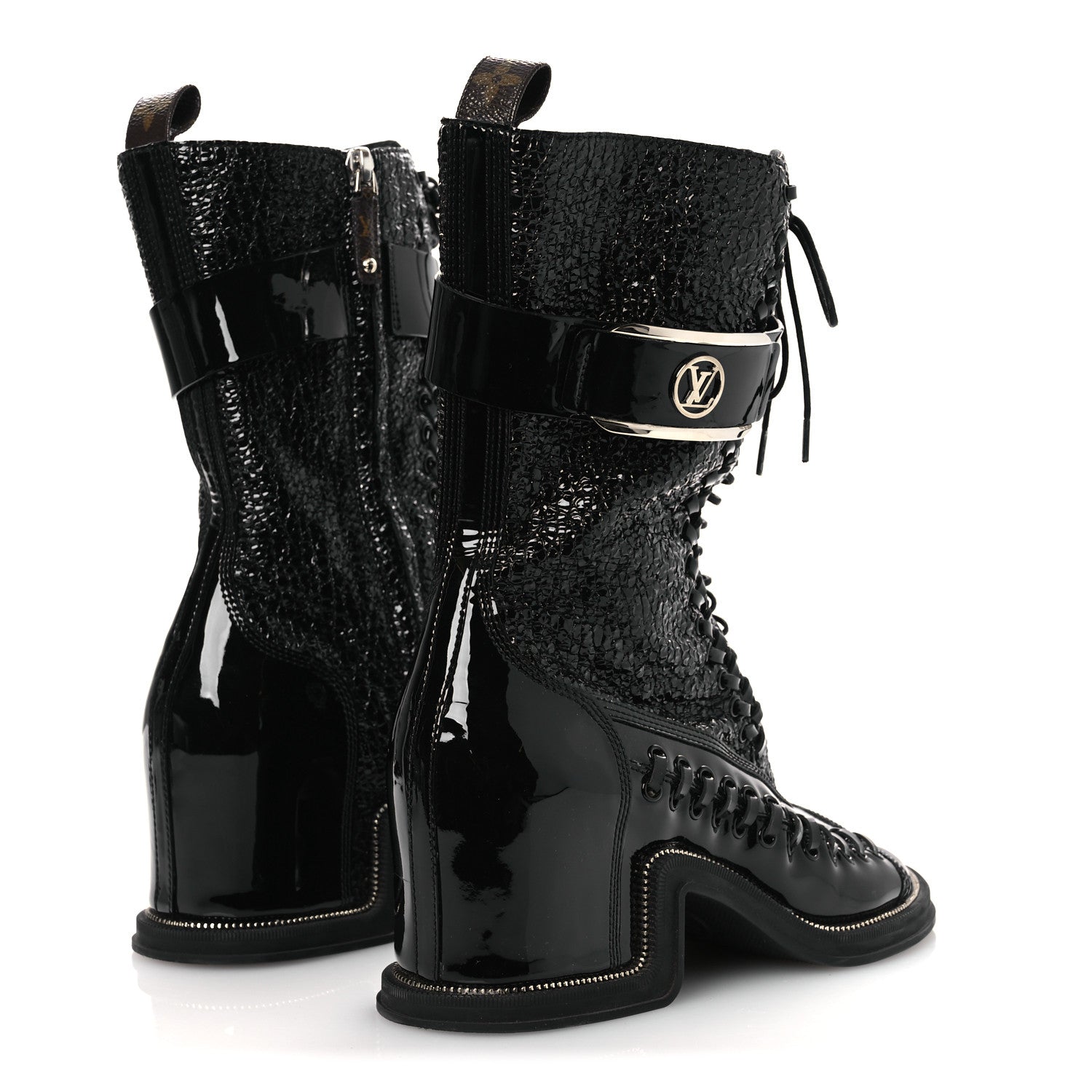Louis Vuitton Patent Goatskin Monogram Moonlight Half Boots 37 Black 5 of 12