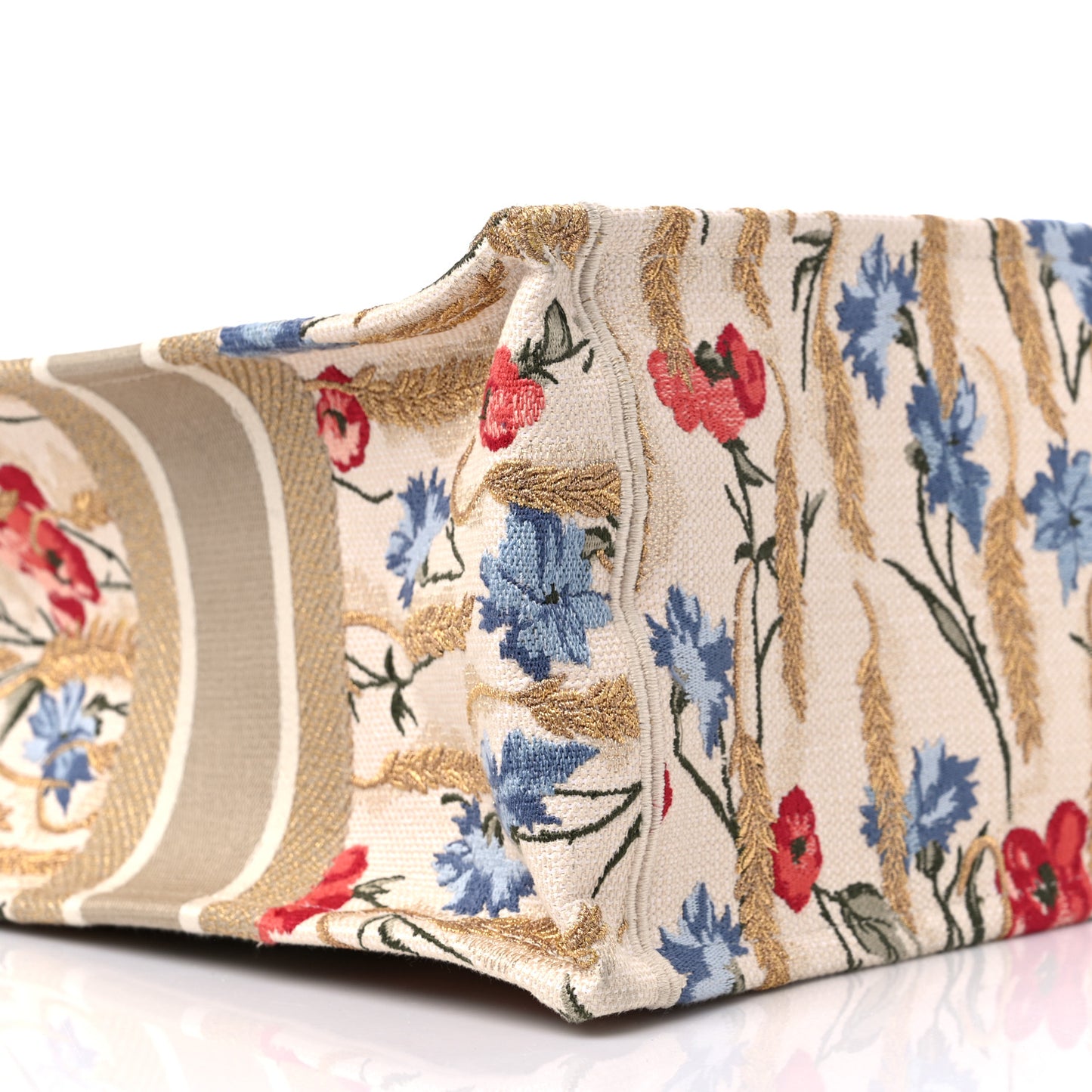 Canvas Embroidered Medium Hibiscus Book Tote Beige Multicolor