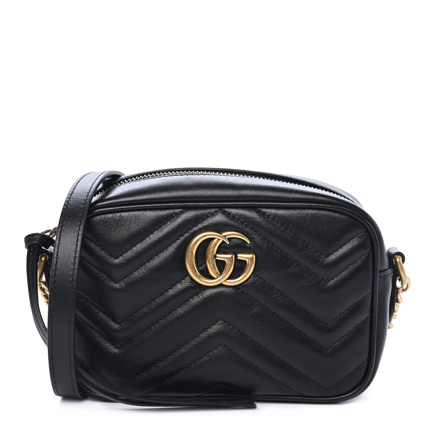 Gucci Calfskin Matelasse Mini GG Marmont Chain Shoulder Bag Black 1 of 9
