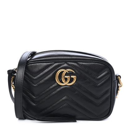 Gucci Calfskin Matelasse Mini GG Marmont Chain Shoulder Bag Black 1 of 9