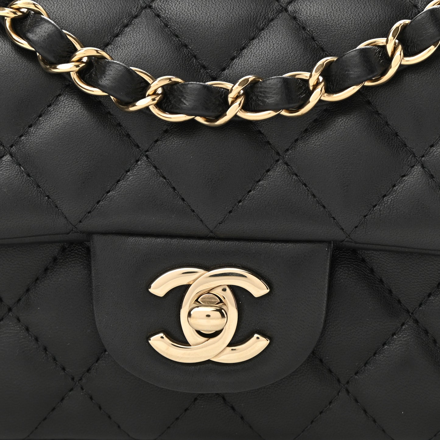 Lambskin Quilted Mini Rectangular Flap Black
