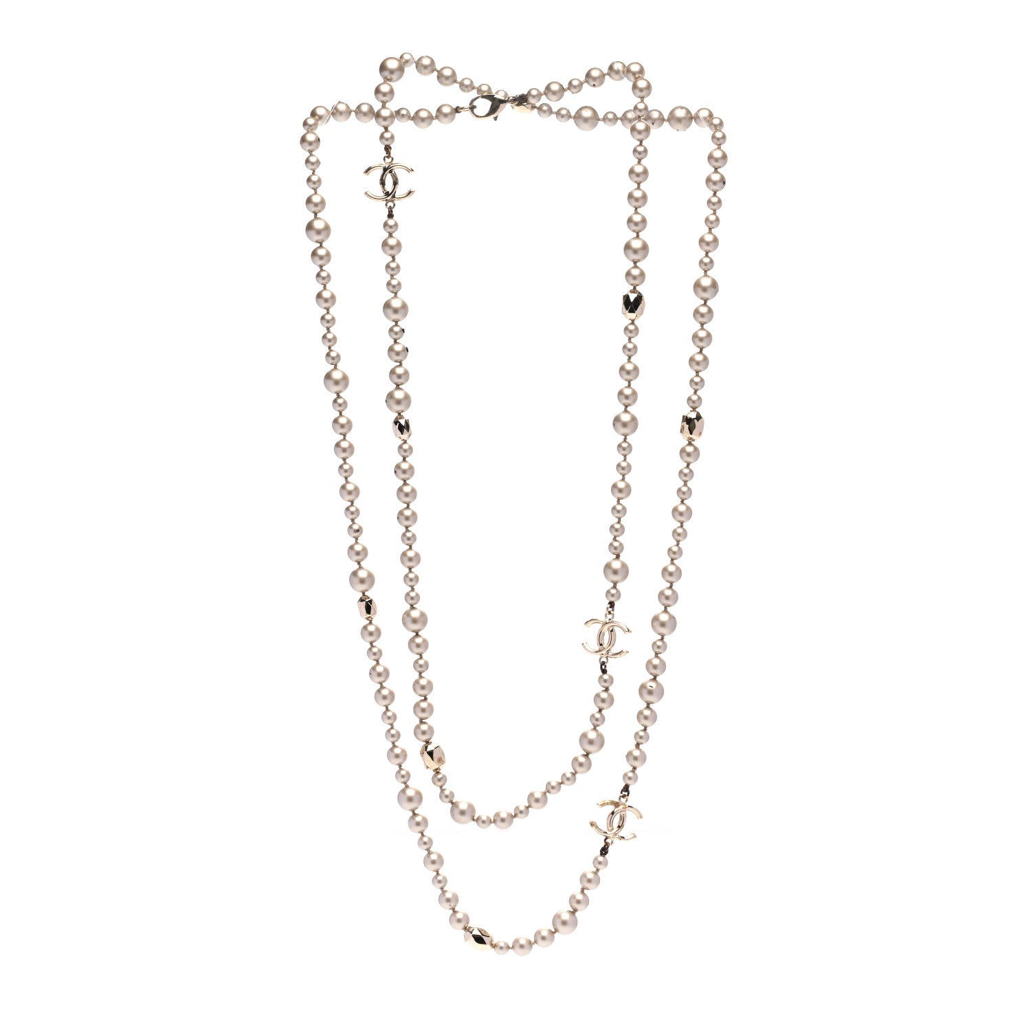 Chanel Pearl CC Long Necklace Gold Pearly Beige 3 of 5