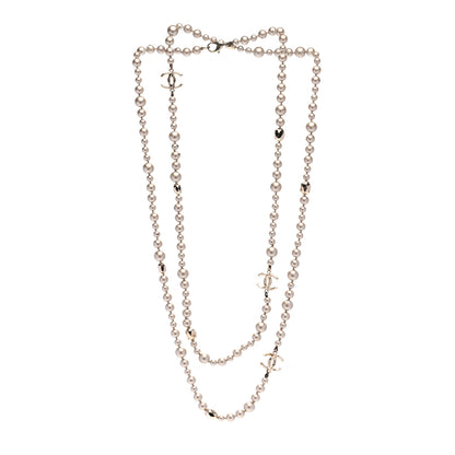 Chanel Pearl CC Long Necklace Gold Pearly Beige 3 of 5