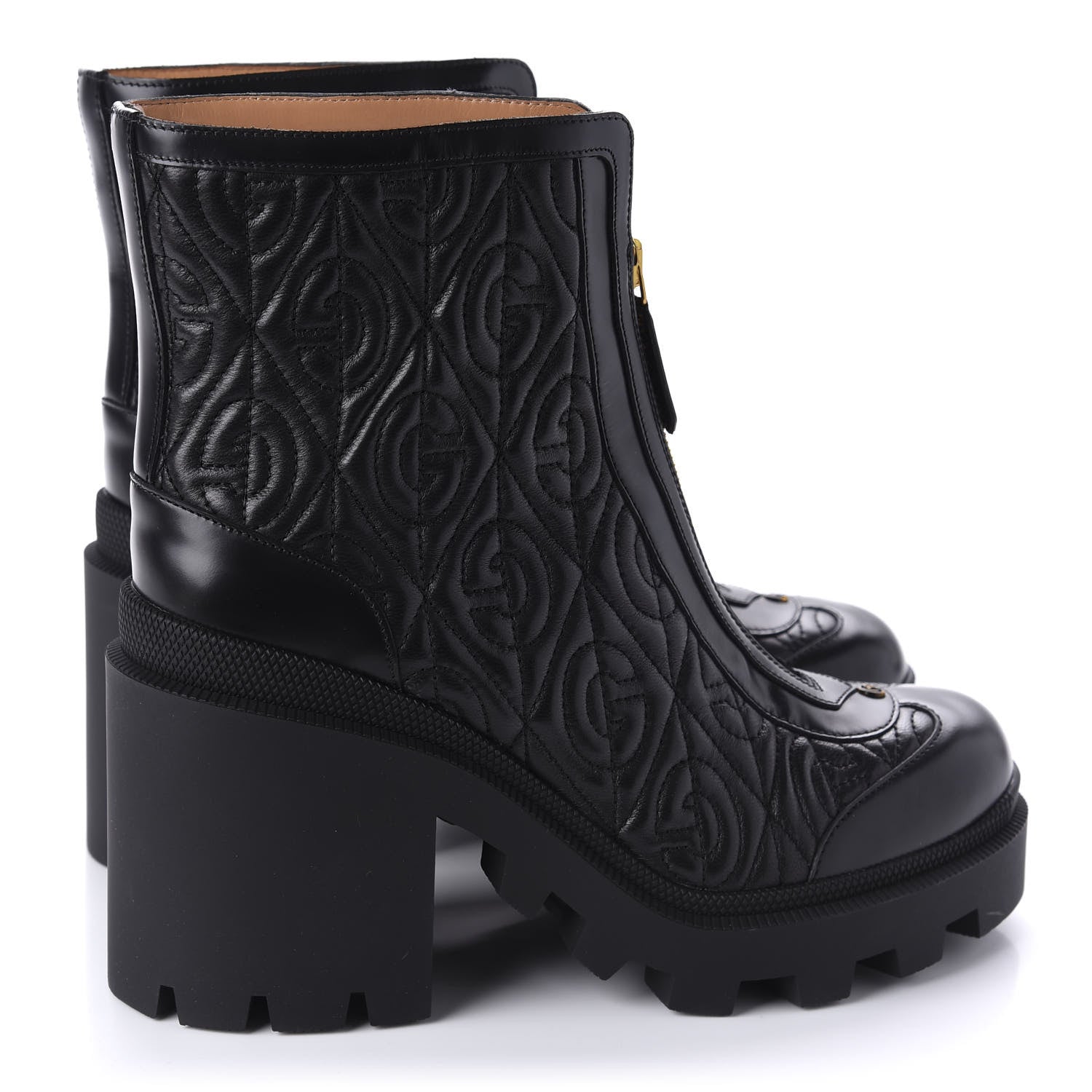 Gucci Calfskin Nappa Rhombus Quilted Trip Ankle Boots 40 Black 4 of 10