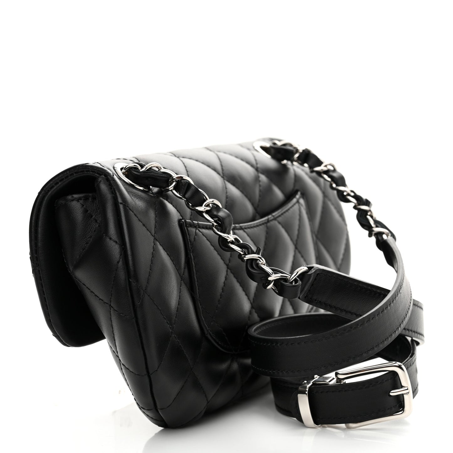 Calfskin Quilted CC Uniform Flap Belt Bag Black