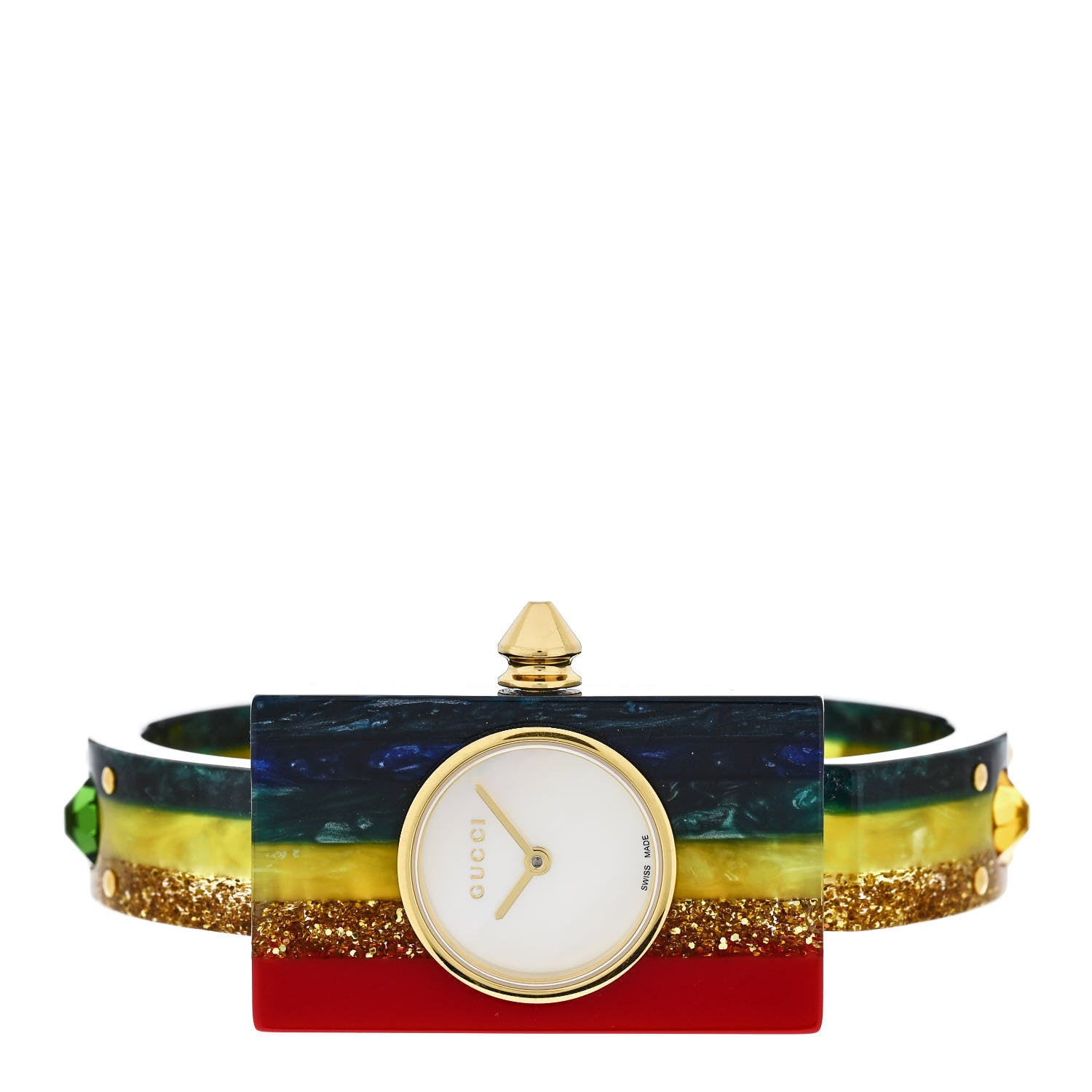 Gucci Stainless Steel Plexiglass Mother of Pearl 24mm Rainbow Quartz Watch 2 of 5