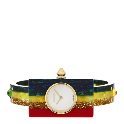 Gucci Stainless Steel Plexiglass Mother of Pearl 24mm Rainbow Quartz Watch 2 of 5