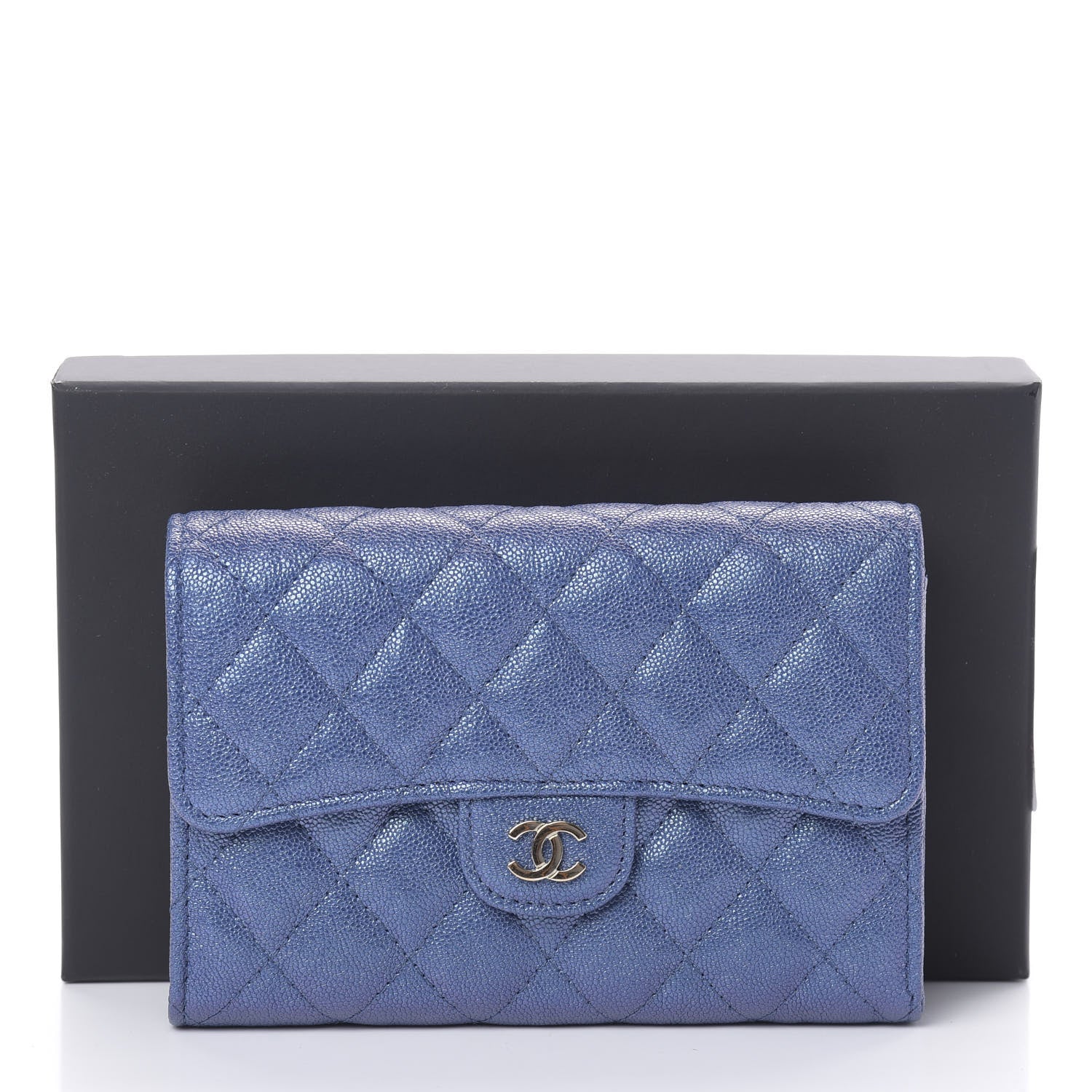 Chanel Iridescent Caviar Quilted Medium Flap Wallet Blue 9 of 9