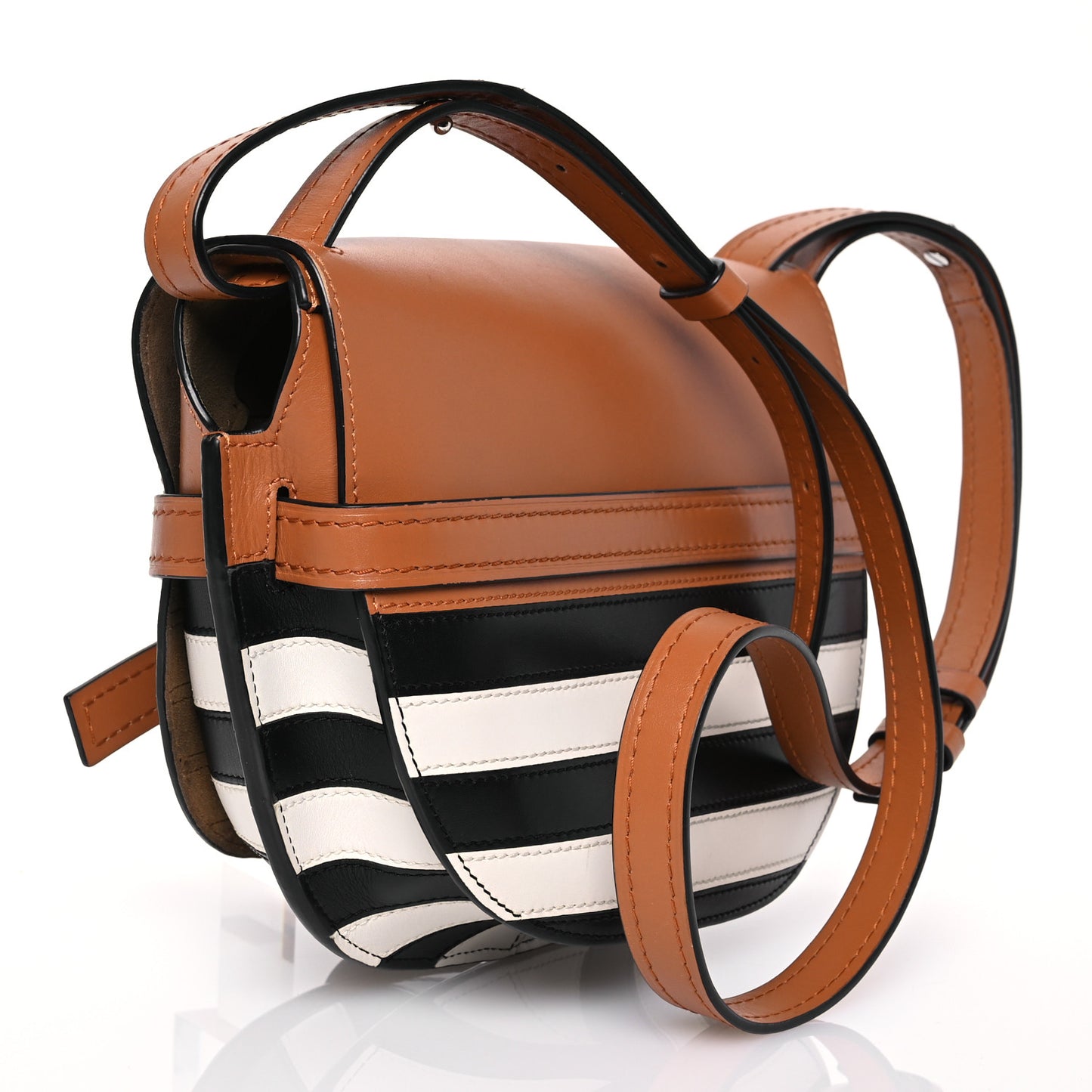 Calfskin Marine Stripe Small Gate Crossbody Bag Tan