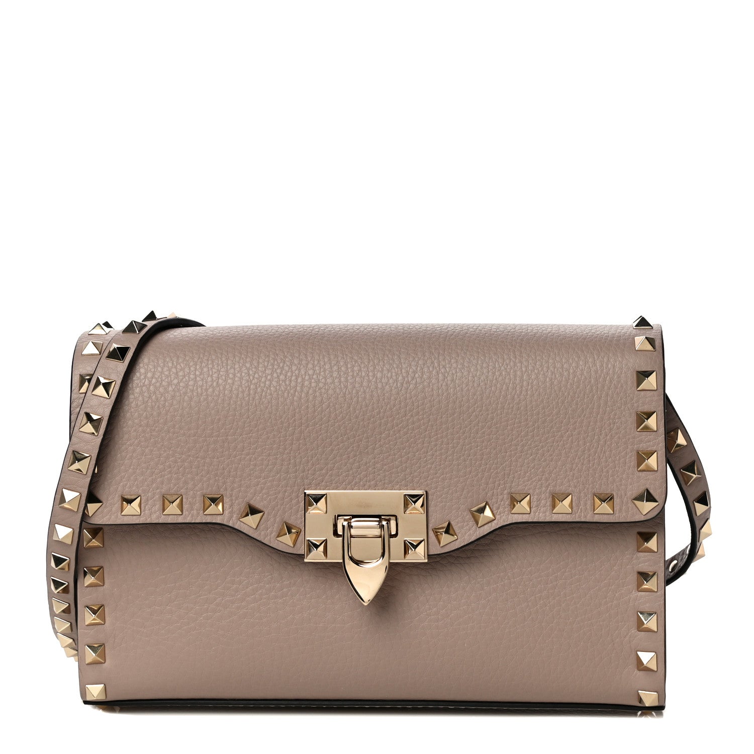 Valentino Garavani Pebbled Calfskin Medium Rockstud Flip Lock Crossbody Bag Poudre 1 of 11