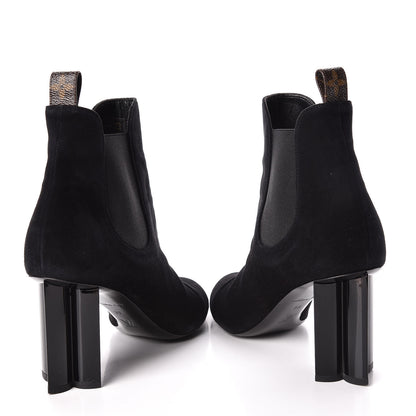 Louis Vuitton Suede Monogram Uniformes Cap Toe Chelsea 80mm Ankle Boots 39 Black 6 of 10