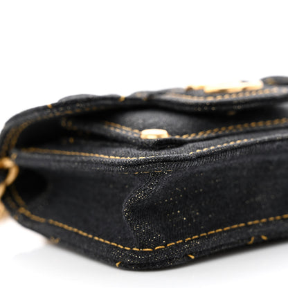 Chanel Denim Quilted Double You Card Holder On Chain Black Golden 9 of 11