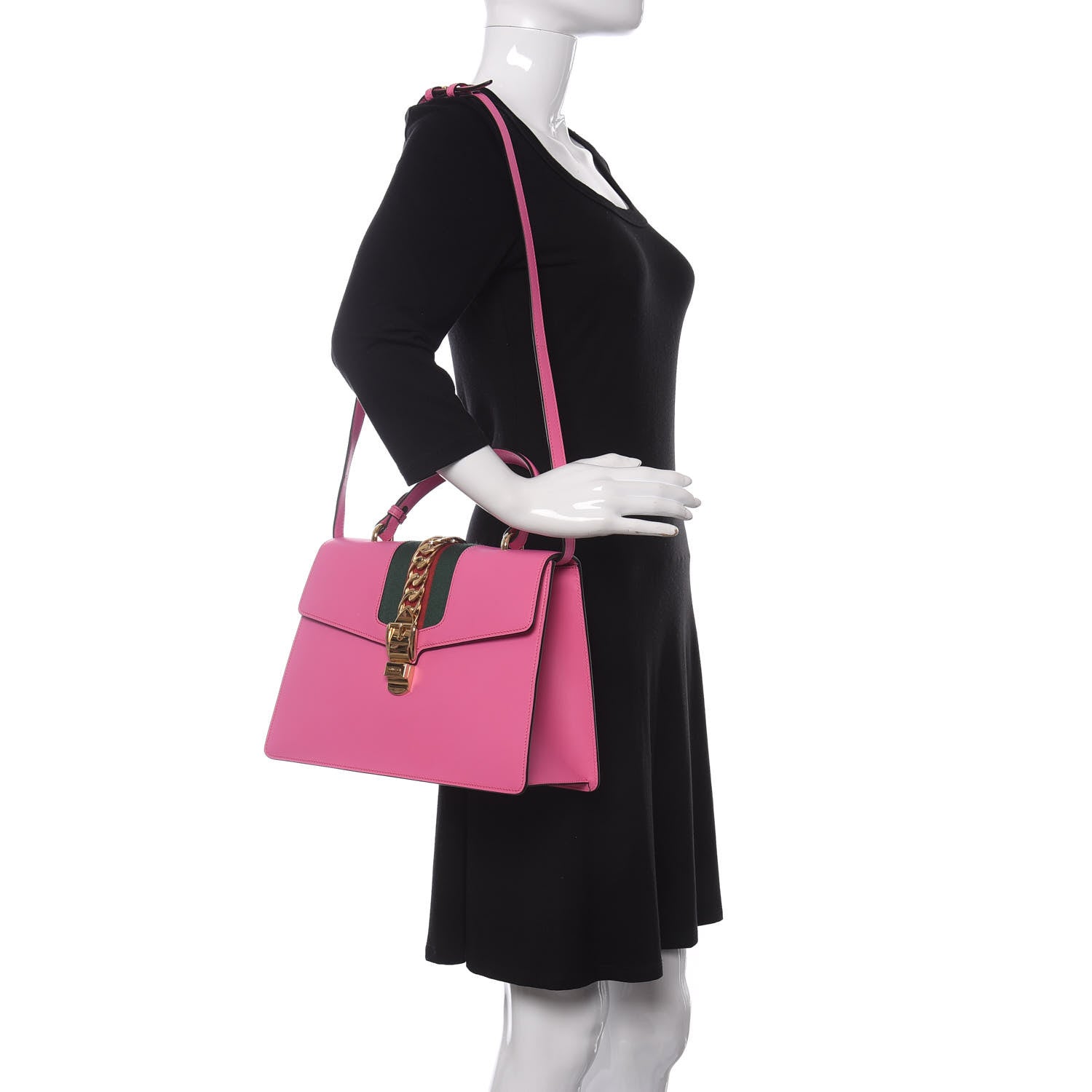 Gucci Vitello Fontanella Web Medium Sylvie Top Handle Bag Pink Tropical Flower 2 of 11