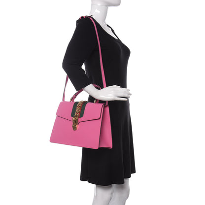 Gucci Vitello Fontanella Web Medium Sylvie Top Handle Bag Pink Tropical Flower 2 of 11