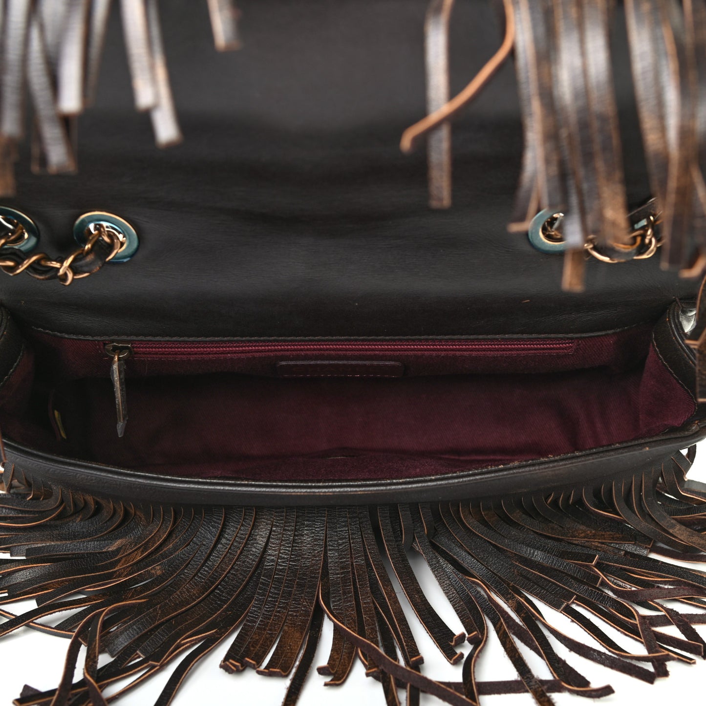 Metallic Calfskin Quilted Large Into The Fringe Flap Brown