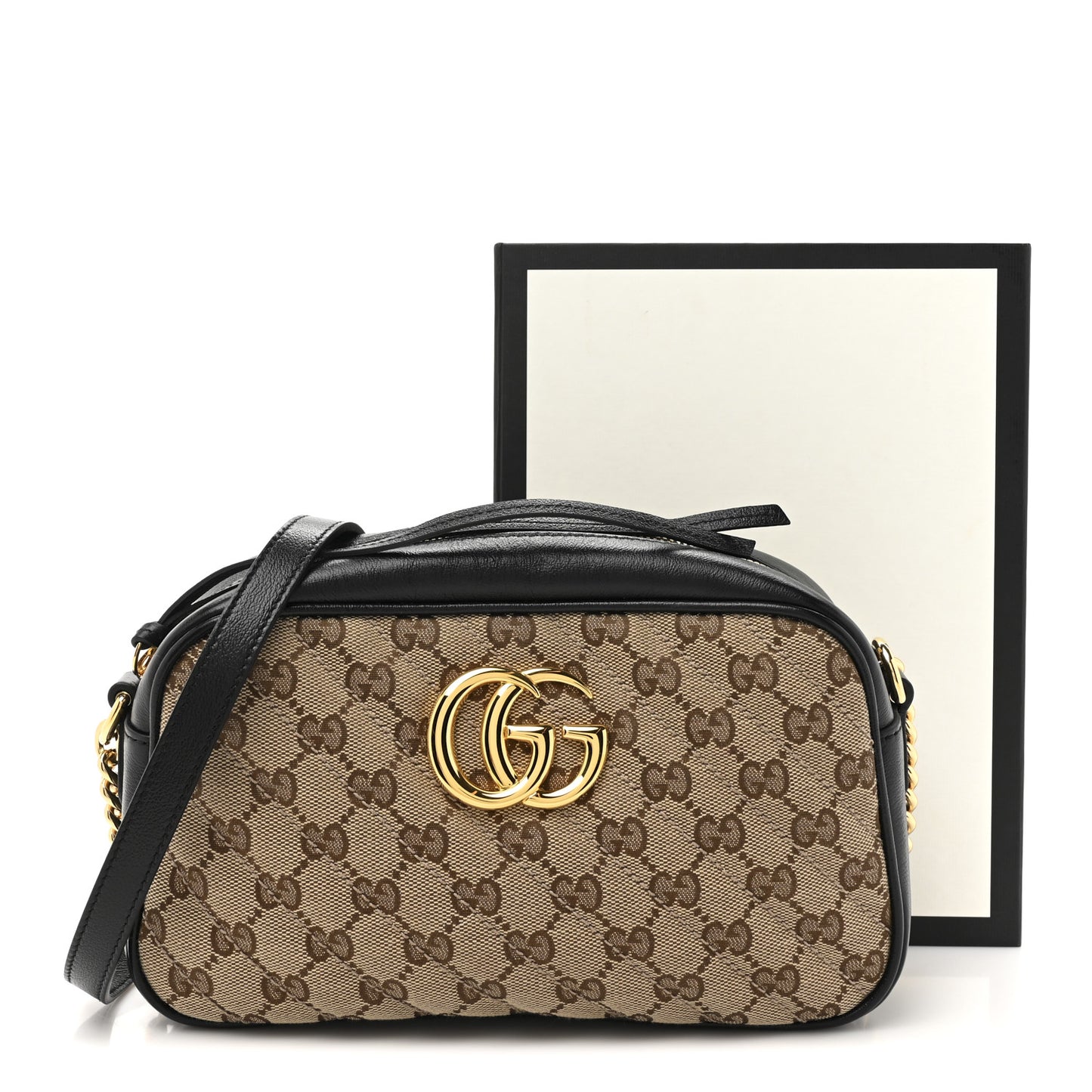 Monogram Matelasse Diagonal Small GG Marmont Chain Shoulder Bag Beige Black