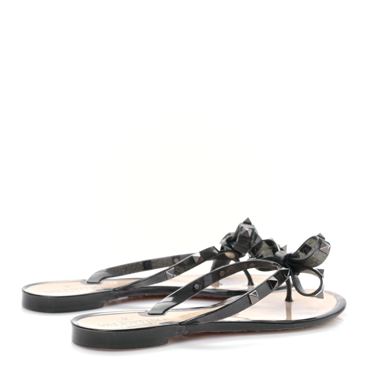 Valentino Garavani PVC Jelly Glitter Rockstud Bow Thong Sandals 37 Black 4 of 7