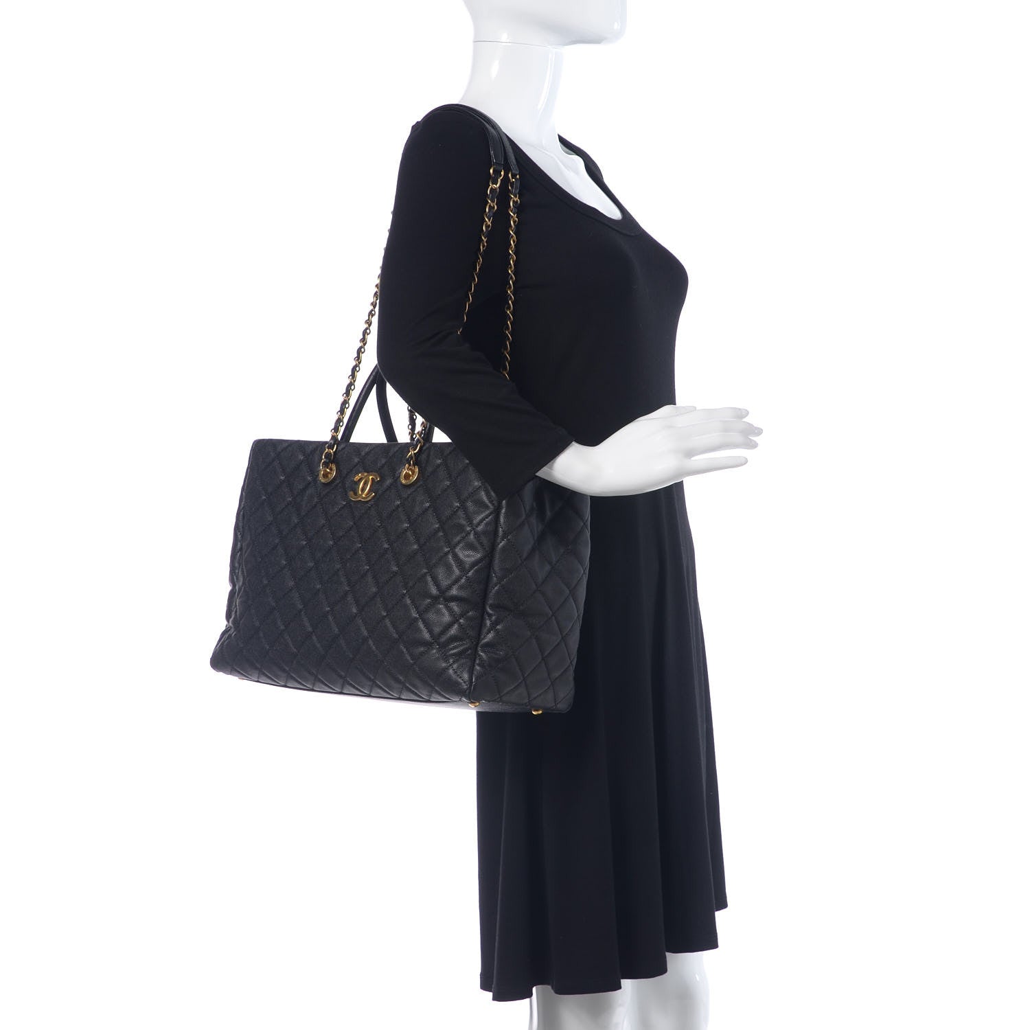 Chanel Caviar Quilted Large Coco Handle Shopping Tote Black 2 of 8