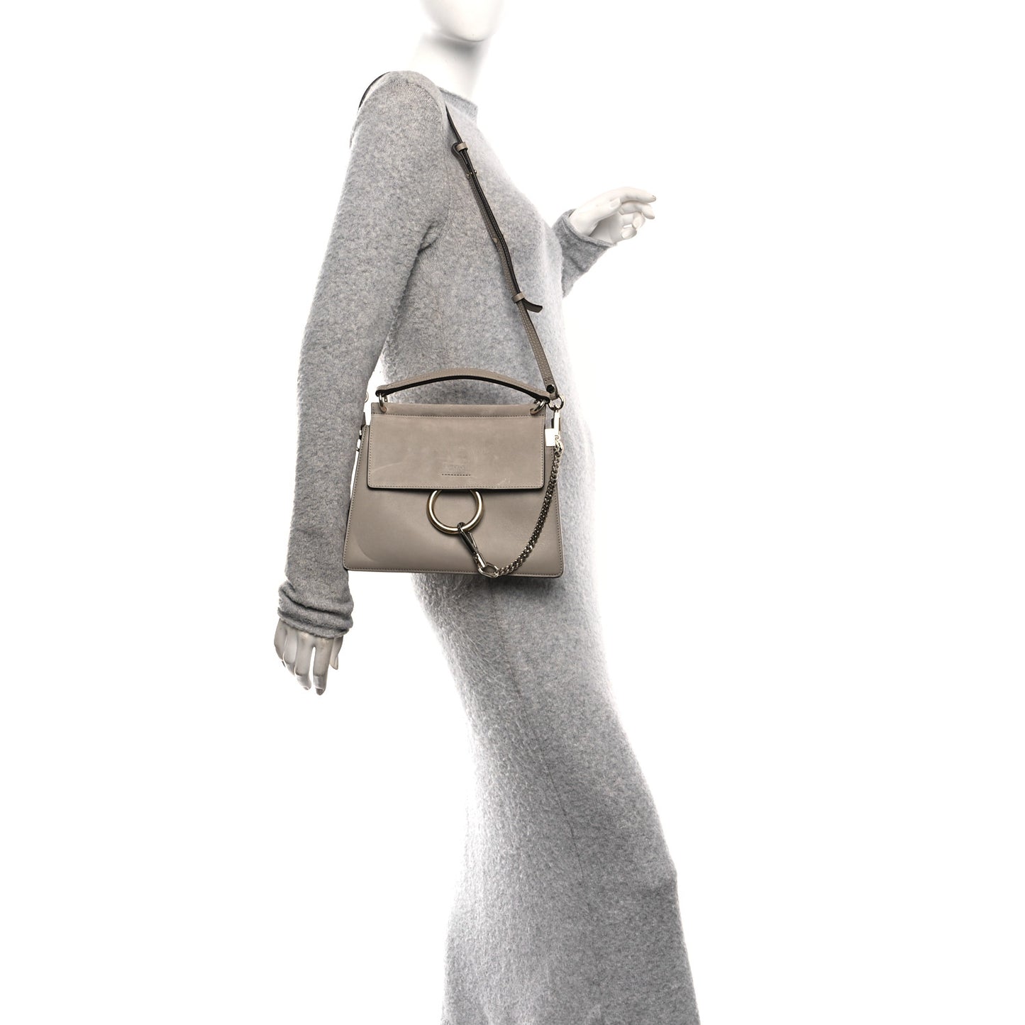 Suede Calfskin Small Faye Top Handle Bag Motty Grey