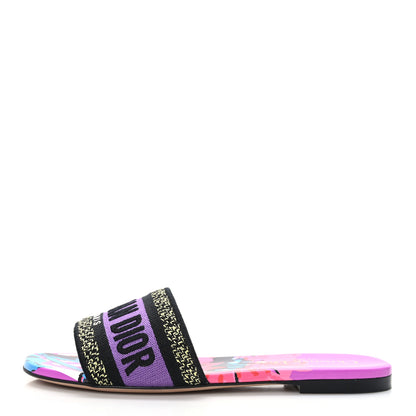 Christian Dior Canvas D-Flower Pop Embroidered Dway Flat Slide Sandals 35 Pink Purple Multicolor 1 of 8