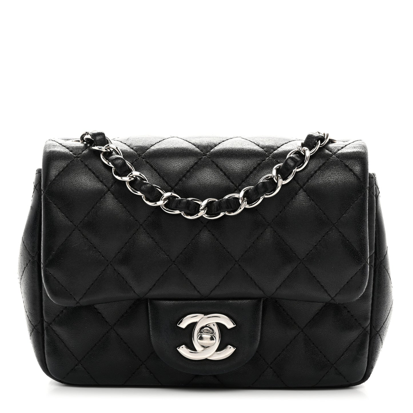 Lambskin Quilted Mini Square Flap Black