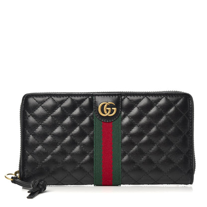 Gucci Calfskin Web Trapuntata GG Zip Around Wallet Black 1 of 7