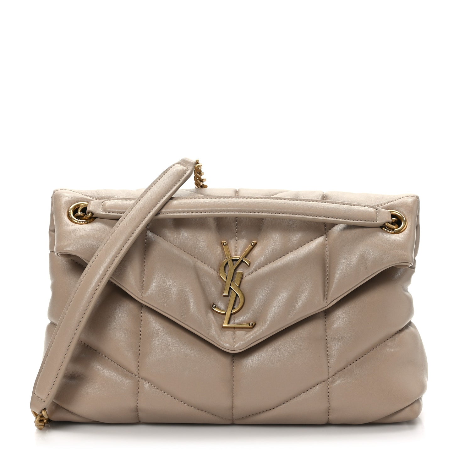 Lambskin Quilted Small Loulou Puffer Monogram Chain Satchel Dark Beige