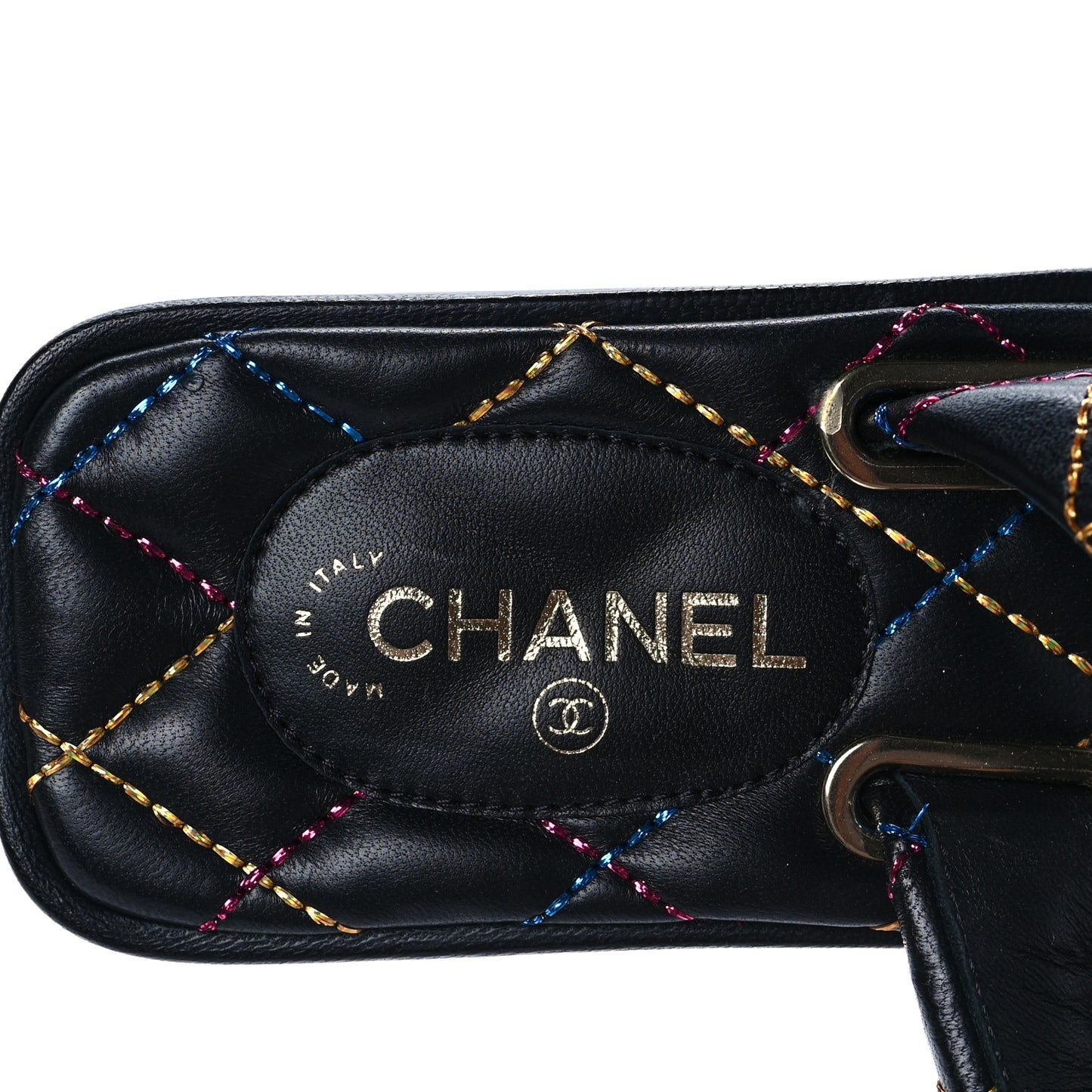 Lambskin Crystal Rainbow Stitched CC Thong Sandals 35.5 Black