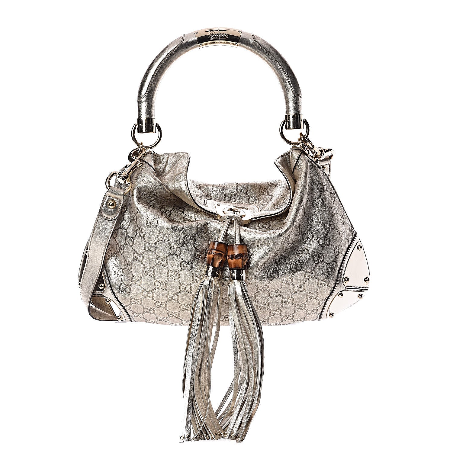 Gucci Metallic Guccissima Medium Indy Top Handle Hobo Gold 1 of 12