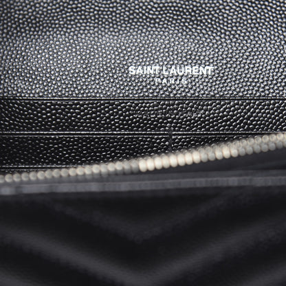 Saint Laurent Grain De Poudre Matelasse Chevron Monogram Chain Wallet Black 7 of 11