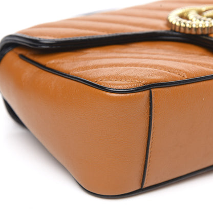 Gucci Vintage Effect Calfskin Matelasse Diagonal Small Torchon GG Marmont Shoulder Bag Cognac Black 10 of 10