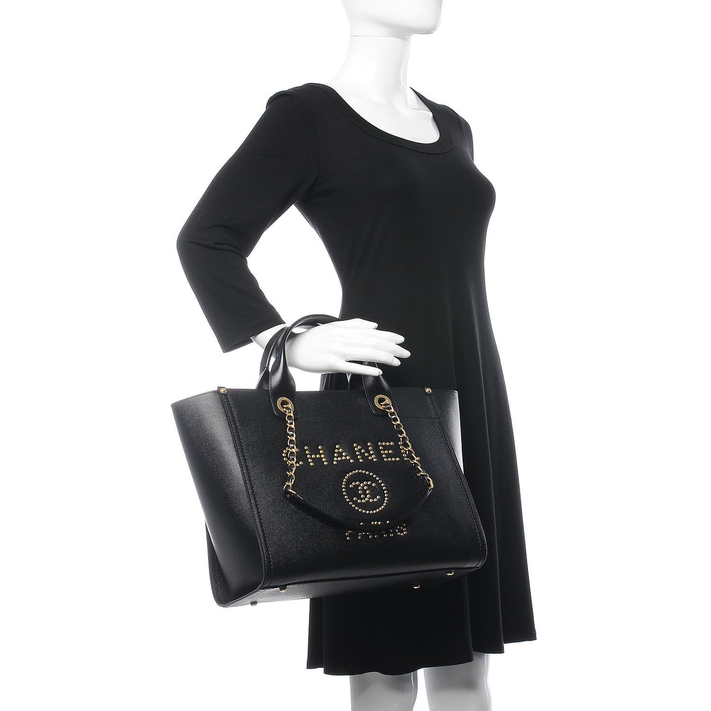 Caviar Small Studded Deauville Tote Black