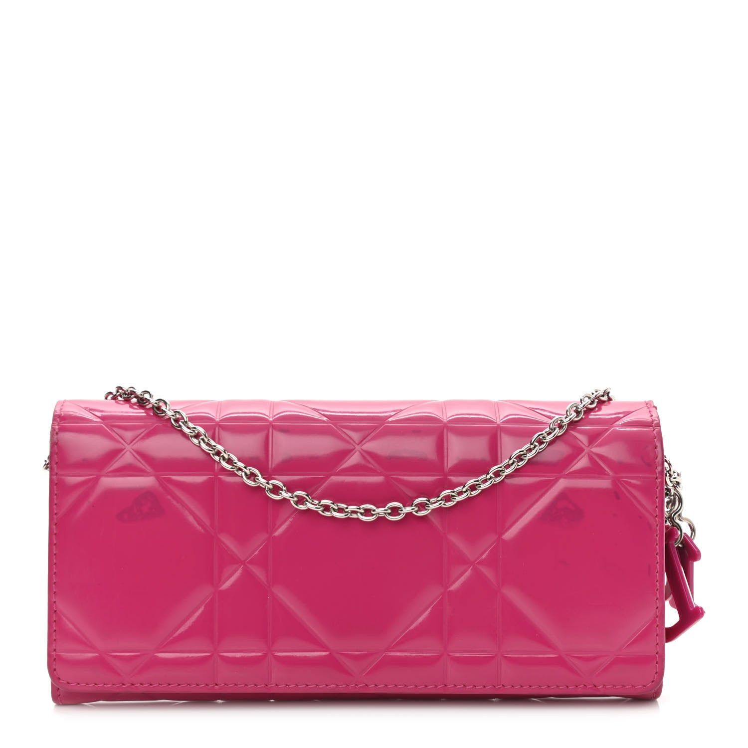 Christian Dior Patent Cannage Lady Dior Rendezvous Wallet On Chain Fuchsia 1 of 10