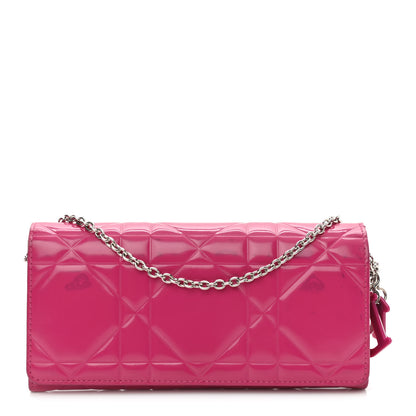 Christian Dior Patent Cannage Lady Dior Rendezvous Wallet On Chain Fuchsia 1 of 10