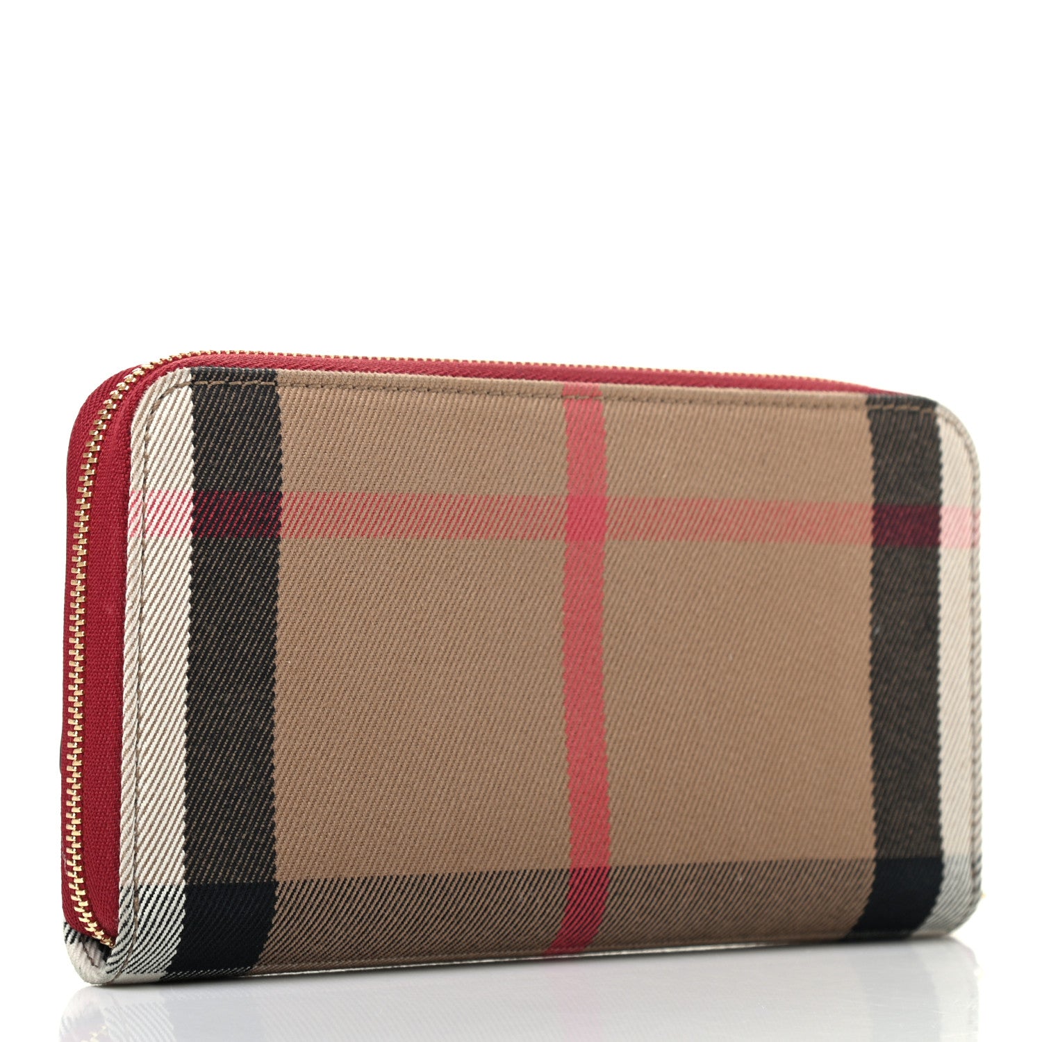 Burberry Grainy Calfskin House Check Elmore Zip Around Wallet Russet Red 2 of 6