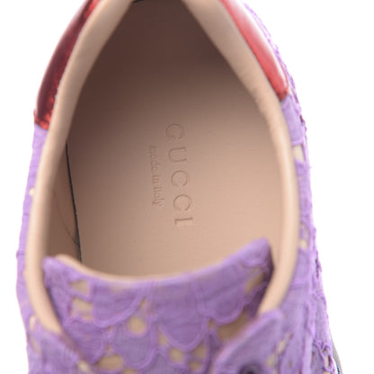Gucci Lace Crystal Sylvie Web Flower Leaf Womens Ace Sneakers 37.5 Wisteria Perfect Pink 6 of 10