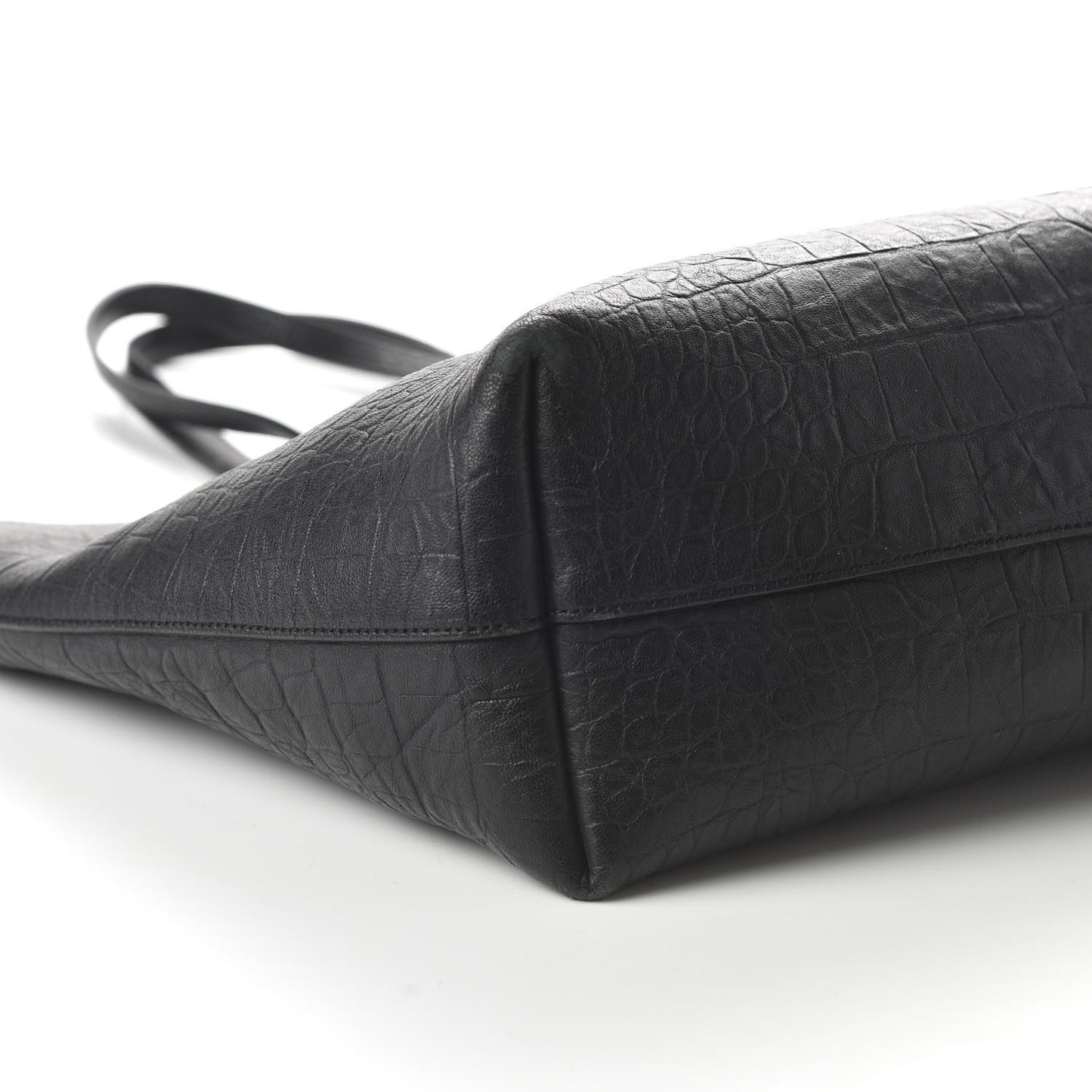 Calfskin Crocodile Embossed Large Shopper Tote Black