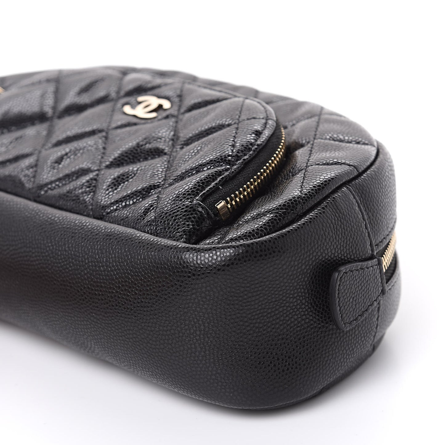 Caviar Quilted Double Zip Pouch Black